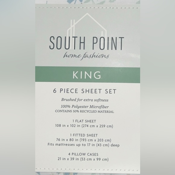 King 6 Piece Sheet Set - Floral White - Picture 3 of 7